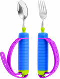 Adaptive Utensils Set for Hand Tremors, Arthritis & Parkinson'S | 360° Rotating Fork & Spoon, Adjustable Silicone Strap, Non-Slip Easy Grip, Hollow Handle for Custom Weight Support