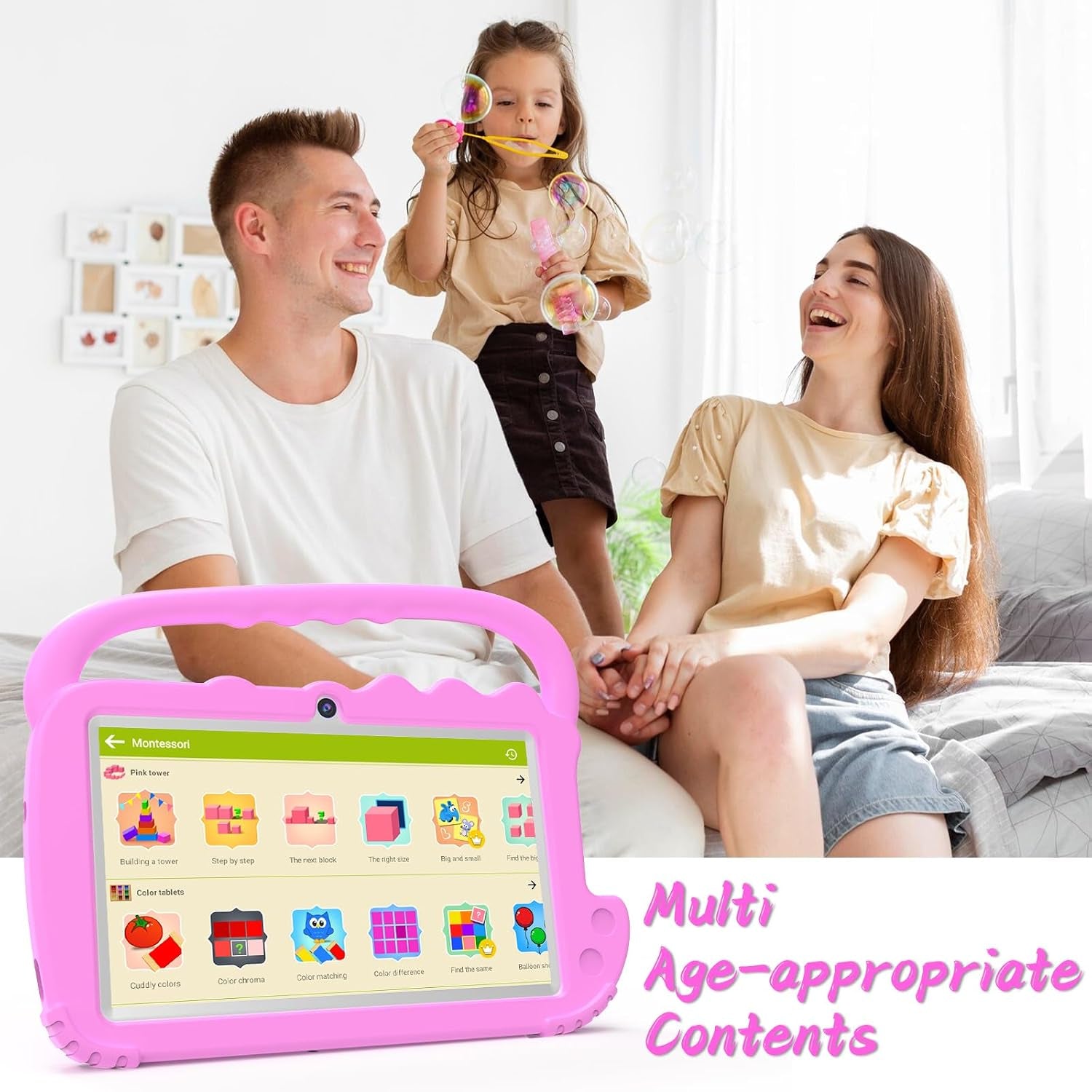 Kids Tablet 7IN Tablet for Kids Android Toddler 2GB RAM Wifi Pre Installed Parent Control Learning Education Dual Camera IPS Touch Screen Tablets (Pink)