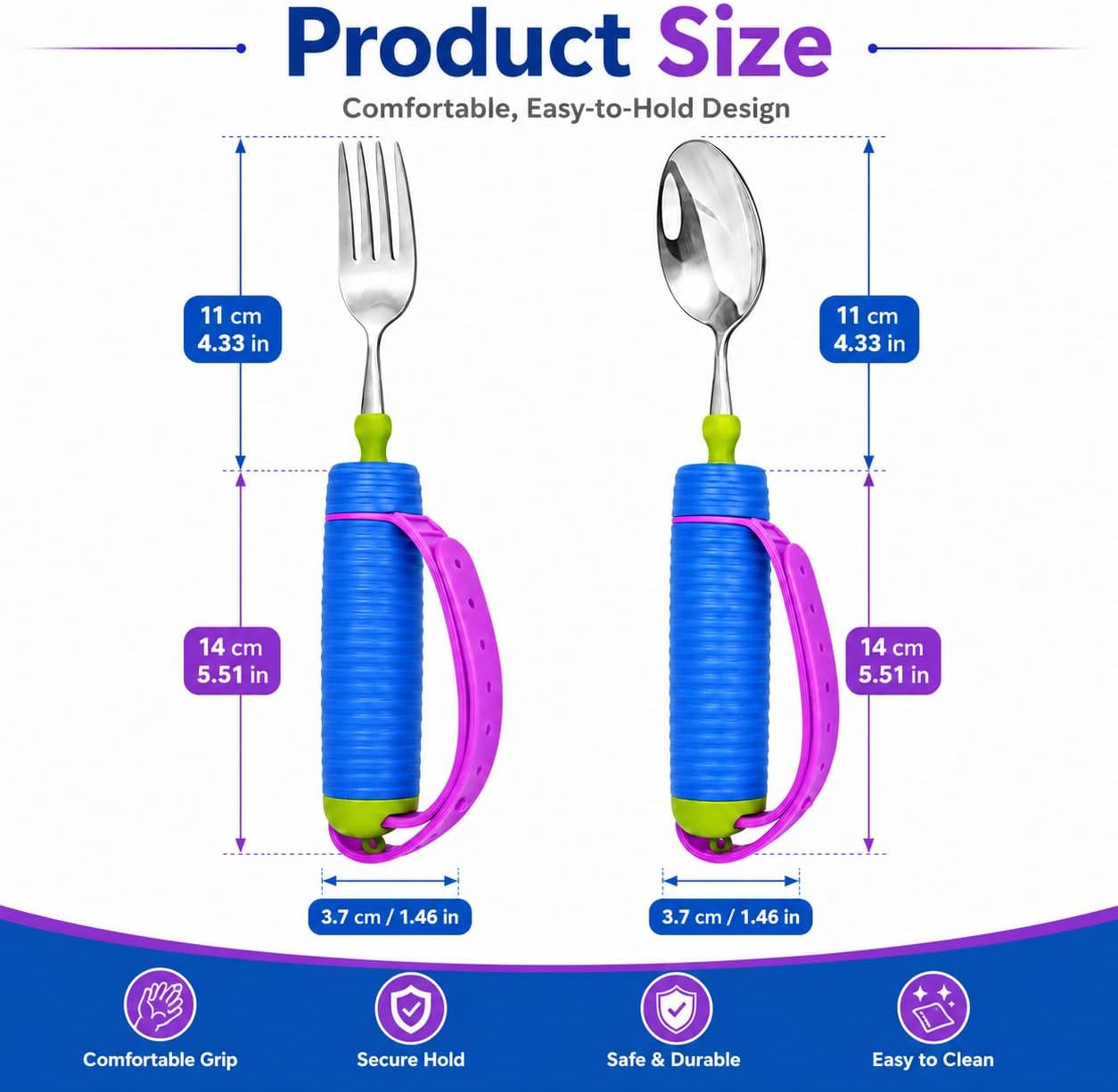 Adaptive Utensils Set for Hand Tremors, Arthritis & Parkinson'S | 360° Rotating Fork & Spoon, Adjustable Silicone Strap, Non-Slip Easy Grip, Hollow Handle for Custom Weight Support