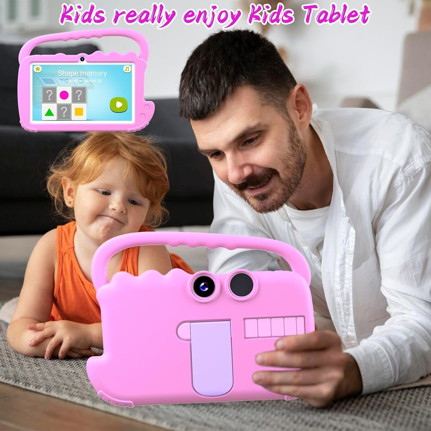 Kids Tablet 7IN Tablet for Kids Android Toddler 2GB RAM Wifi Pre Installed Parent Control Learning Education Dual Camera IPS Touch Screen Tablets (Pink)