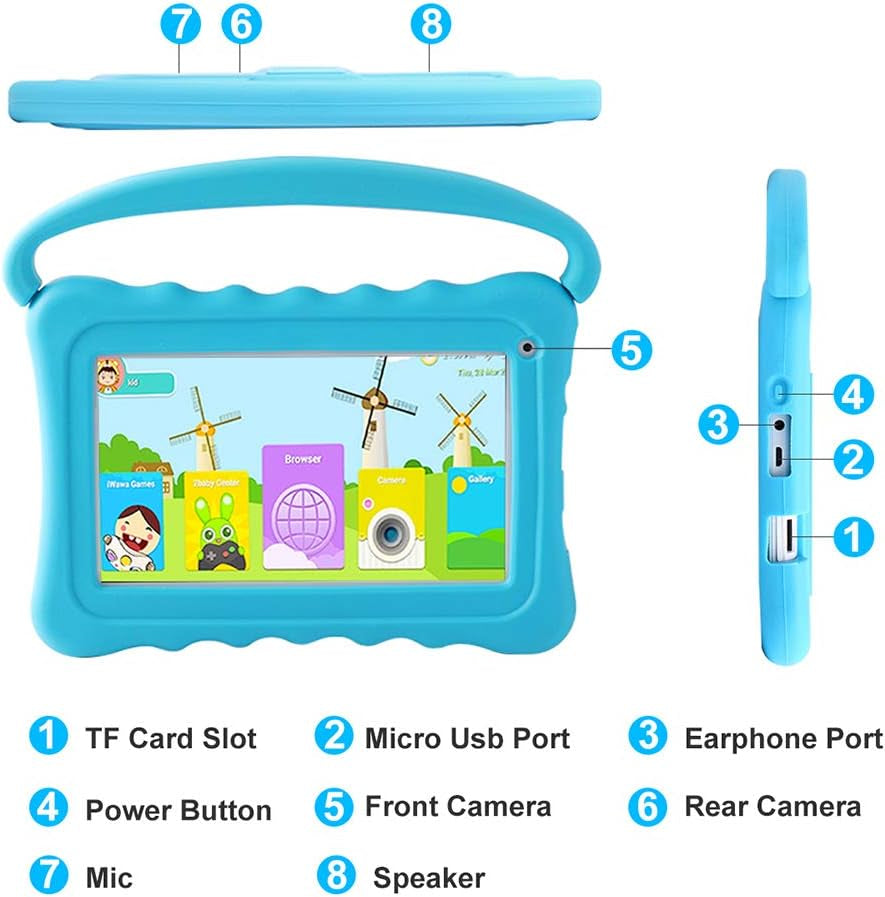 Kids Tablet 7 Toddler Tablet for Kids Edition Tablet with Wifi, Android Children Tablet for Toddlers 32GB with Parental Controls Shockproof Case(Blue)